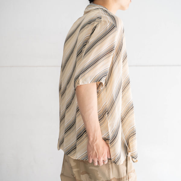 1990s light beige diagonal stripe see-through shirt