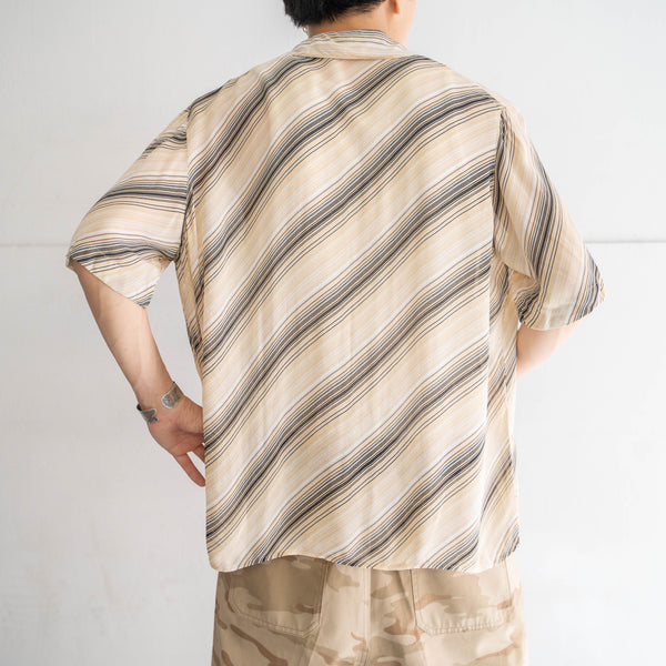 1990s light beige diagonal stripe see-through shirt