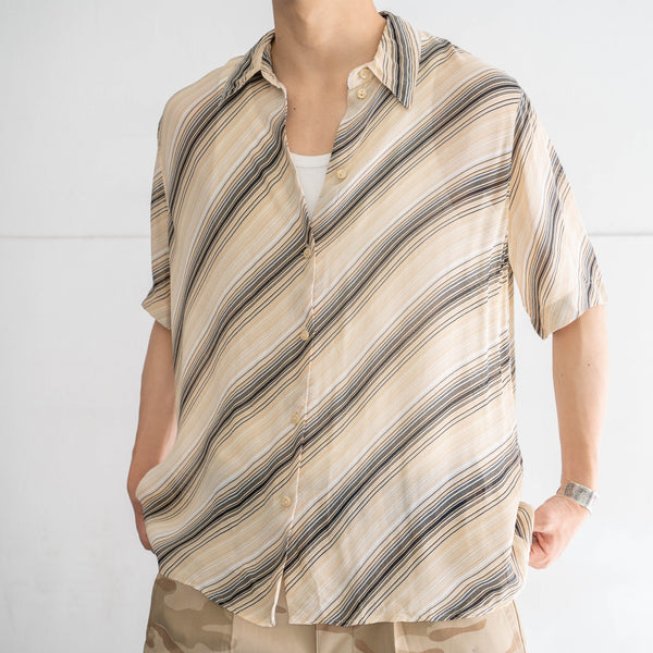 1990s light beige diagonal stripe see-through shirt