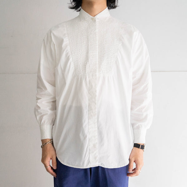 1990-00s white color front tuck design dress shirt