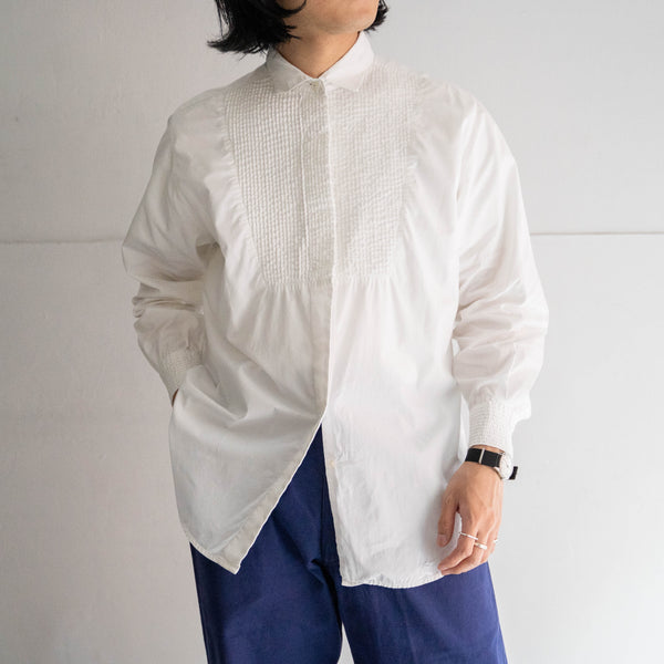 1990-00s white color front tuck design dress shirt