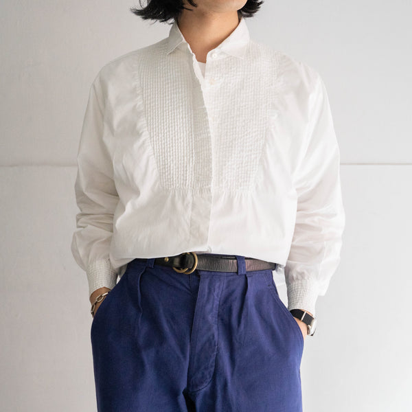 1990-00s white color front tuck design dress shirt