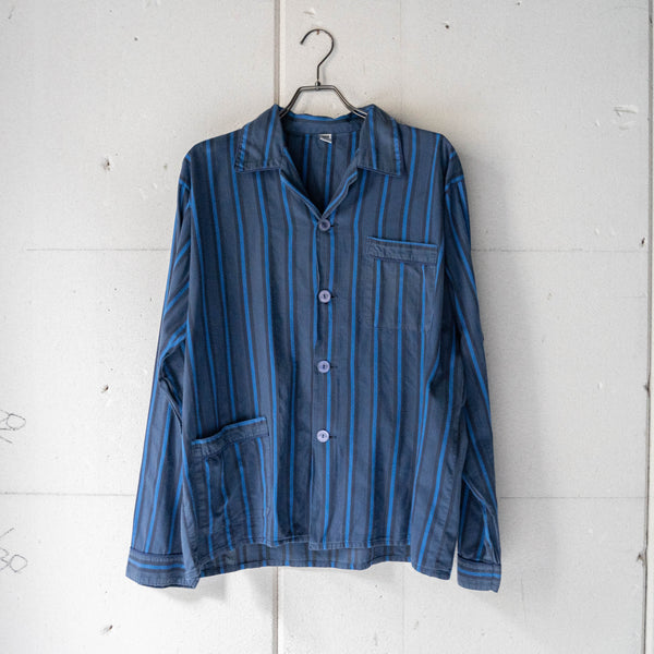 around 1990s navy × blue striped pajama shirt