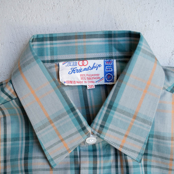 1970-80s green checked long sleeve shirt 'dead stock' -French china-