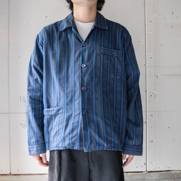 around 1990s navy × blue striped pajama shirt