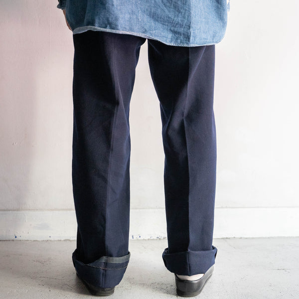 around 1980s Germany navy color one tuck wool pants