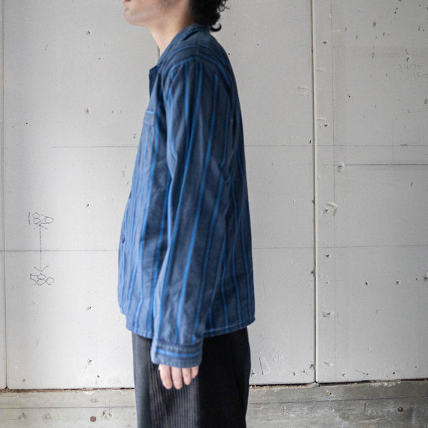 around 1990s navy × blue striped pajama shirt