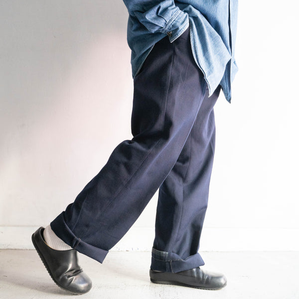 around 1980s Germany navy color one tuck wool pants