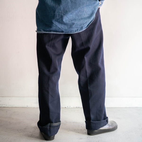 around 1980s Germany navy color one tuck wool pants