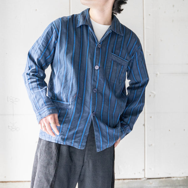 around 1990s navy × blue striped pajama shirt