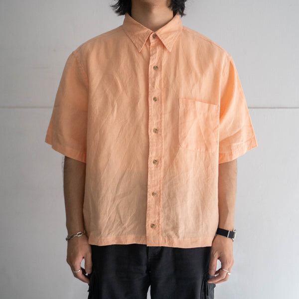 1990s sherbet orange color short sleeve linen shirt 'remake'