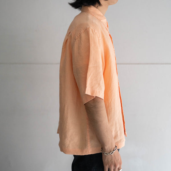 1990s sherbet orange color short sleeve linen shirt 'remake'