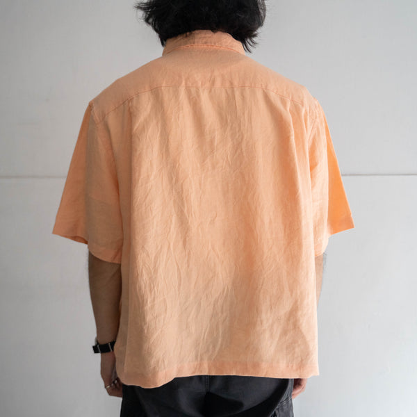 1990s sherbet orange color short sleeve linen shirt 'remake'