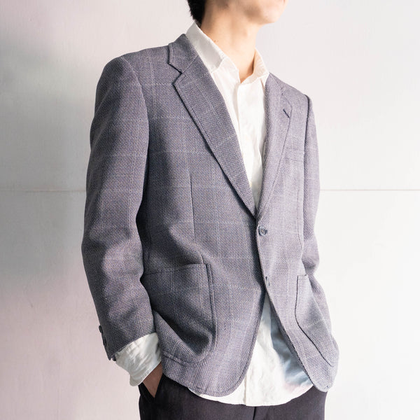 around 1990s Japan vintage navy × white check tailored jacket