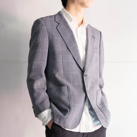 around 1990s Japan vintage navy × white check tailored jacket