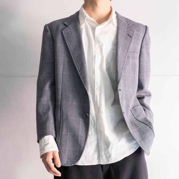 around 1990s Japan vintage navy × white check tailored jacket