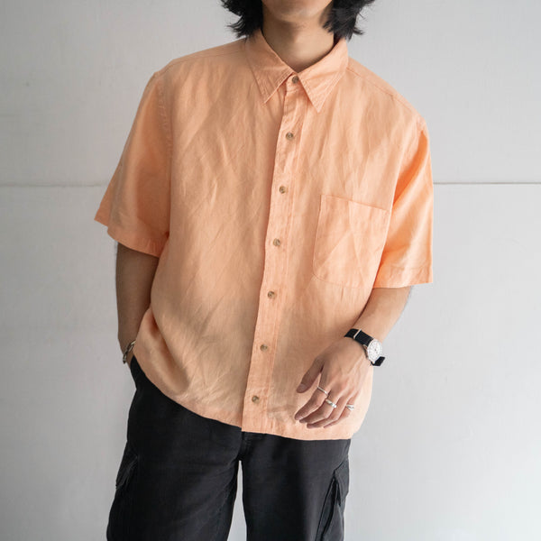 1990s sherbet orange color short sleeve linen shirt 'remake'