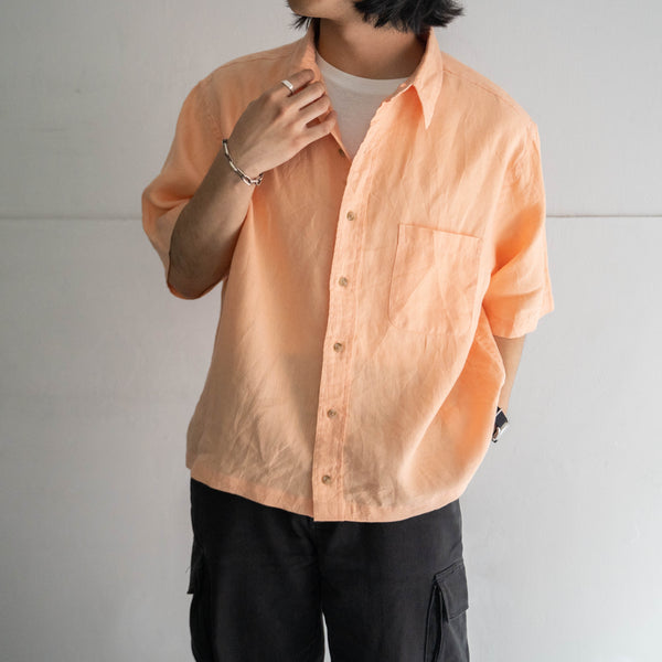 1990s sherbet orange color short sleeve linen shirt 'remake'