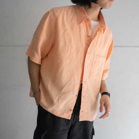 1990s sherbet orange color short sleeve linen shirt 'remake'