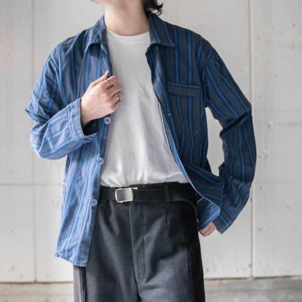 around 1990s navy × blue striped pajama shirt