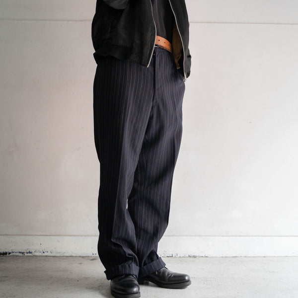 1970s Japan vintage navy based multi-stripe slacks -big size-