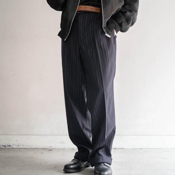 1970s Japan vintage navy based multi-stripe slacks -big size-