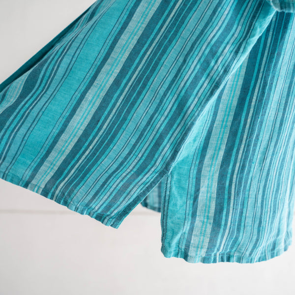 2000s turquoise multi stripe linen 100 shirt