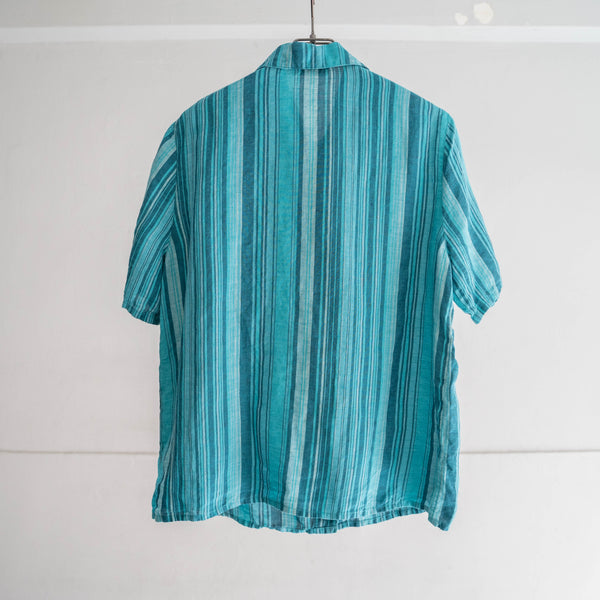 2000s turquoise multi stripe linen 100 shirt