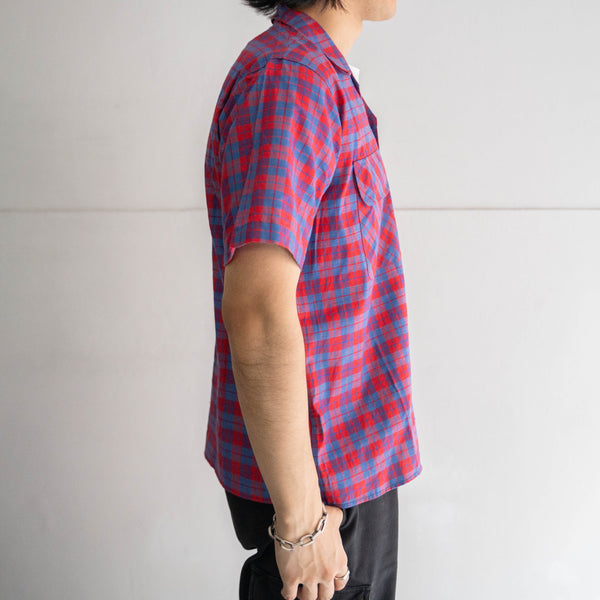 1970s french red base check shirt 'dead stock' -remake-