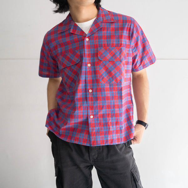 1970s french red base check shirt 'dead stock' -remake-