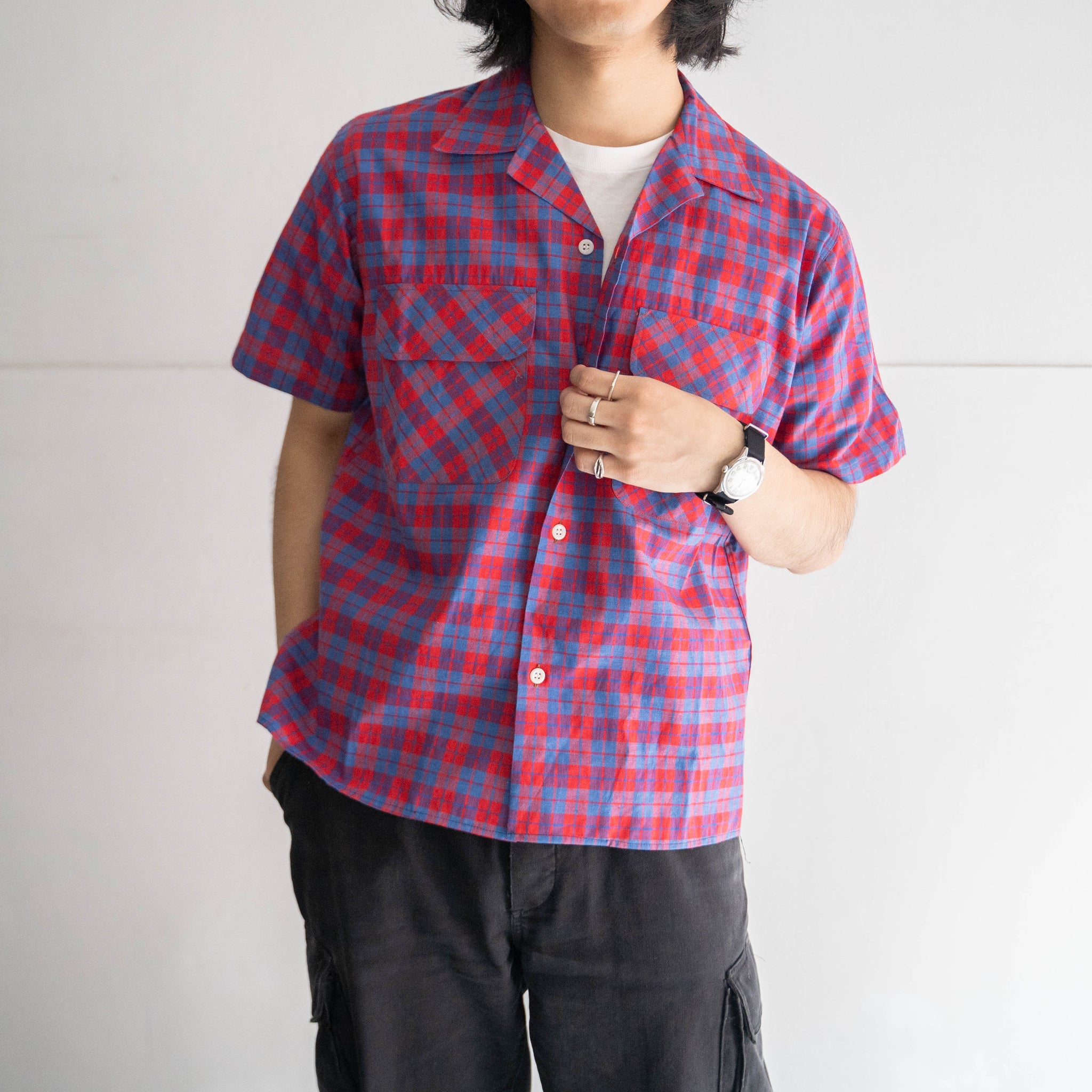 1970s french red base check shirt 'dead stock' -remake-