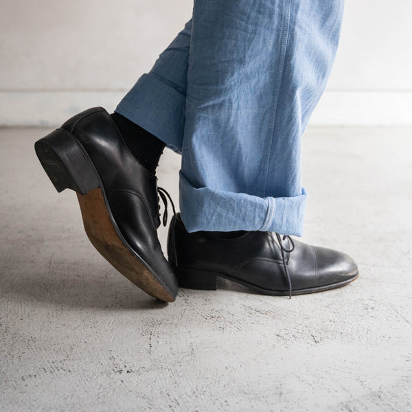 1980s Italian military black leather shoes -sharp toe-