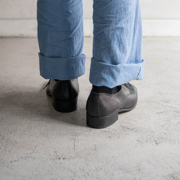 1980s Italian military black leather shoes -sharp toe-