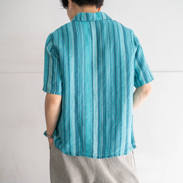 2000s turquoise multi stripe linen 100 shirt