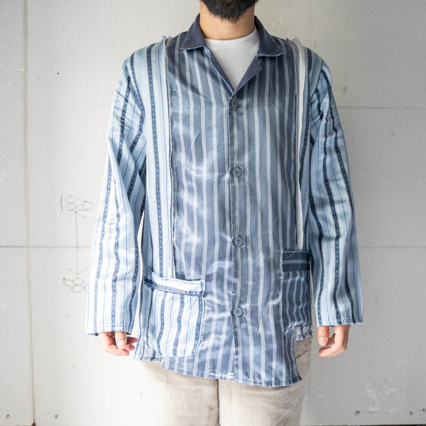 blue × light blue docking stripe pajama shirt -2