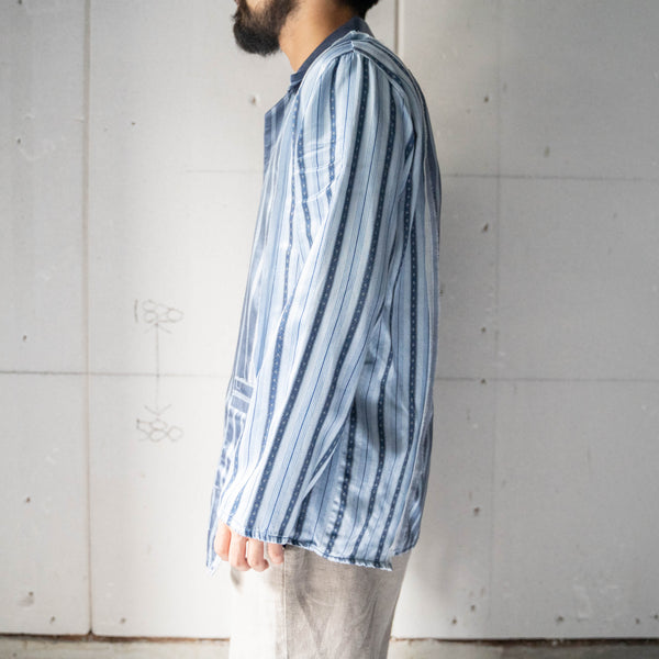 blue × light blue docking stripe pajama shirt -2