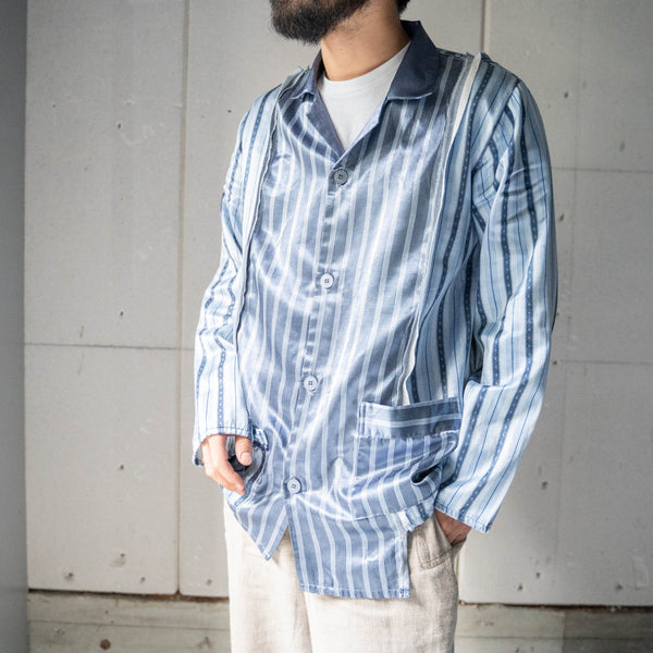 blue × light blue docking stripe pajama shirt -2