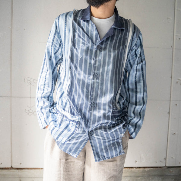 blue × light blue docking stripe pajama shirt -2