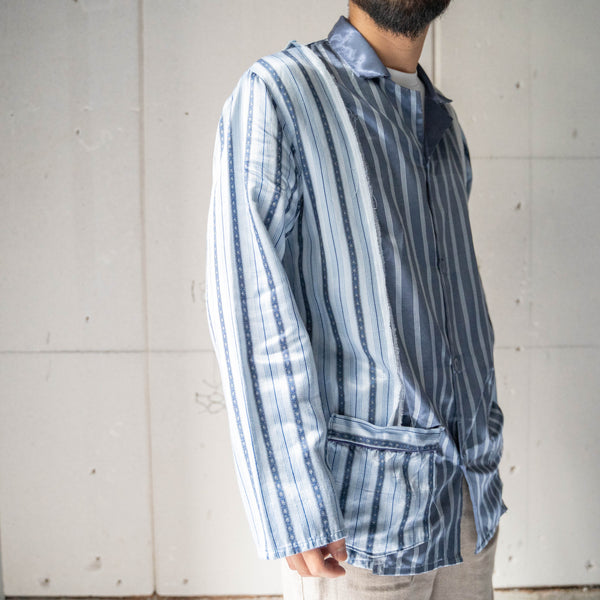 blue × light blue docking stripe pajama shirt -2