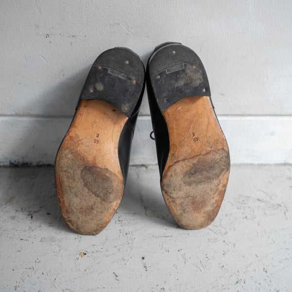 1980s Italian military black leather shoes -sharp toe-