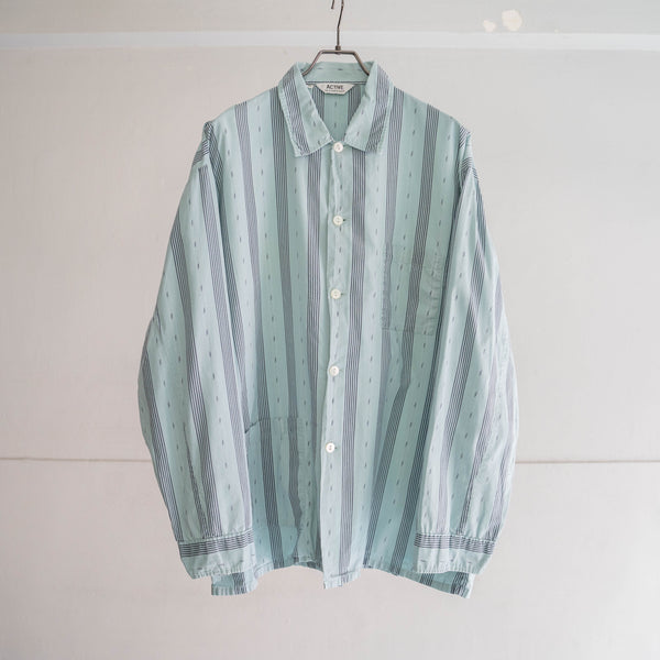 1980s mint × purple stripe design pajama shirt