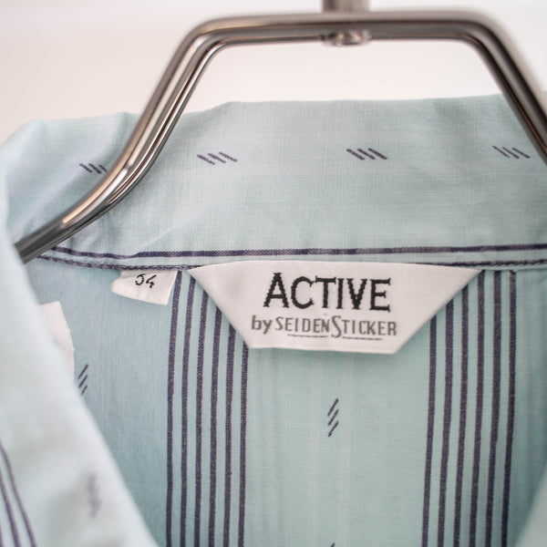 1980s mint × purple stripe design pajama shirt