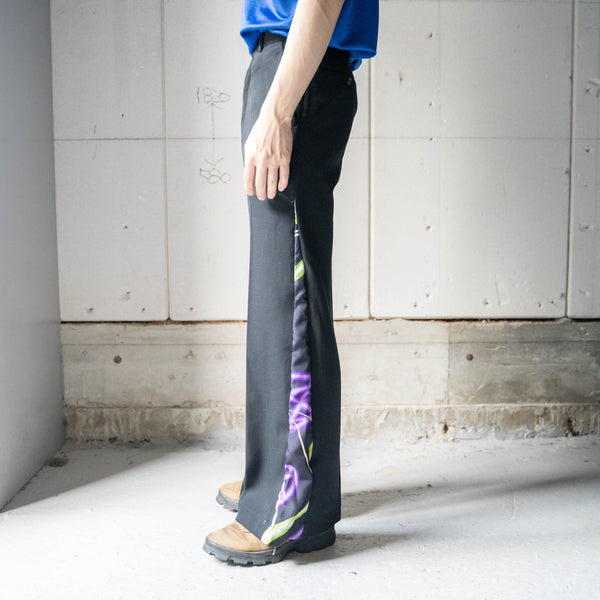 'Japan vintage remake' side design wide flare slacks -using OBI- 'purple'