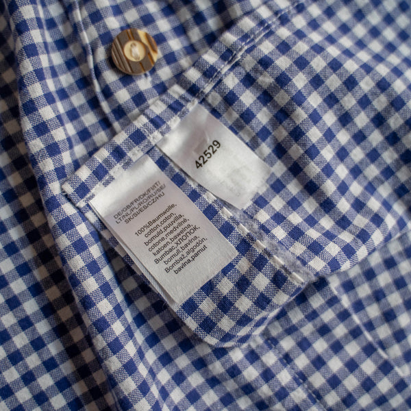 1990-00s Europe blue checked tyrolean shirt -good accent-