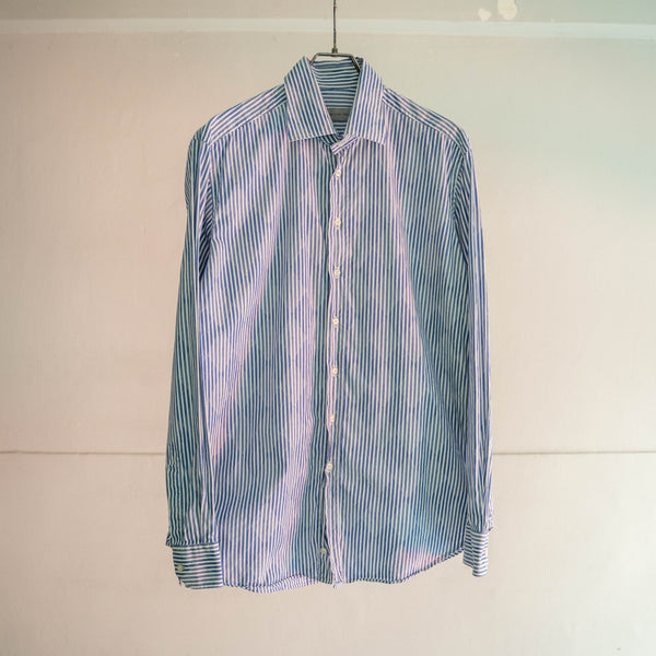2000s Italy blue stripe × argyle shirt