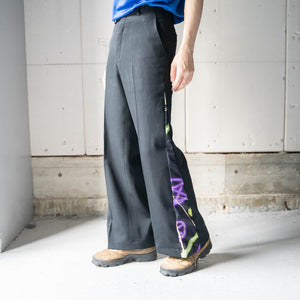 'Japan vintage remake' side design wide flare slacks -using OBI- 'purple'