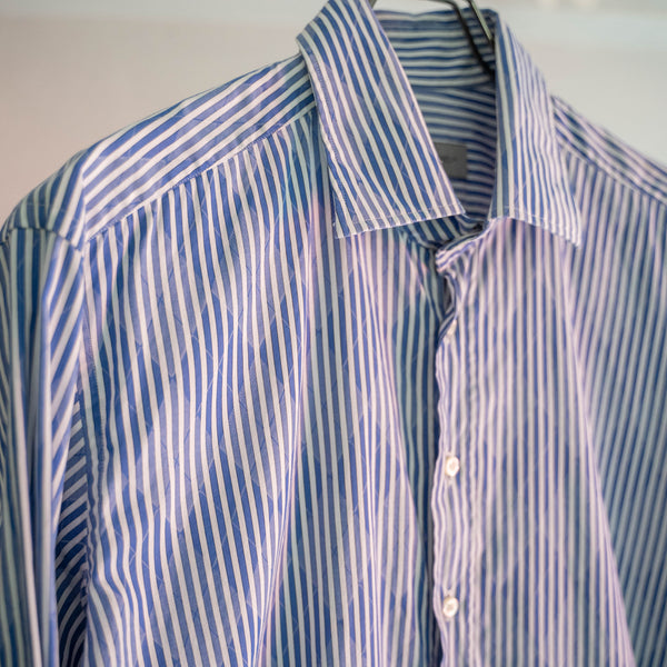 2000s Italy blue stripe × argyle shirt