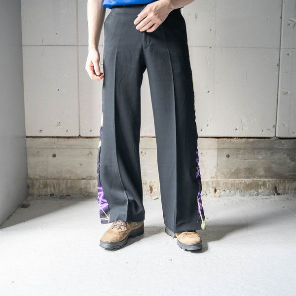 'Japan vintage remake' side design wide flare slacks -using OBI- 'purple'