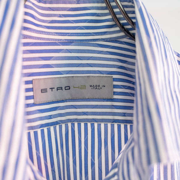 2000s Italy blue stripe × argyle shirt