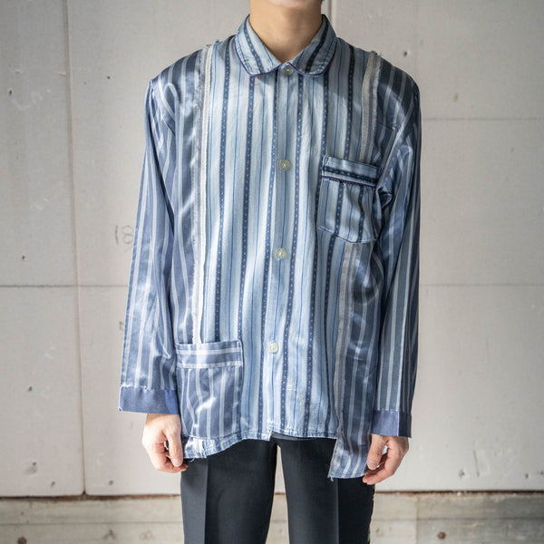 blue × light blue docking stripe pajama shirt -1